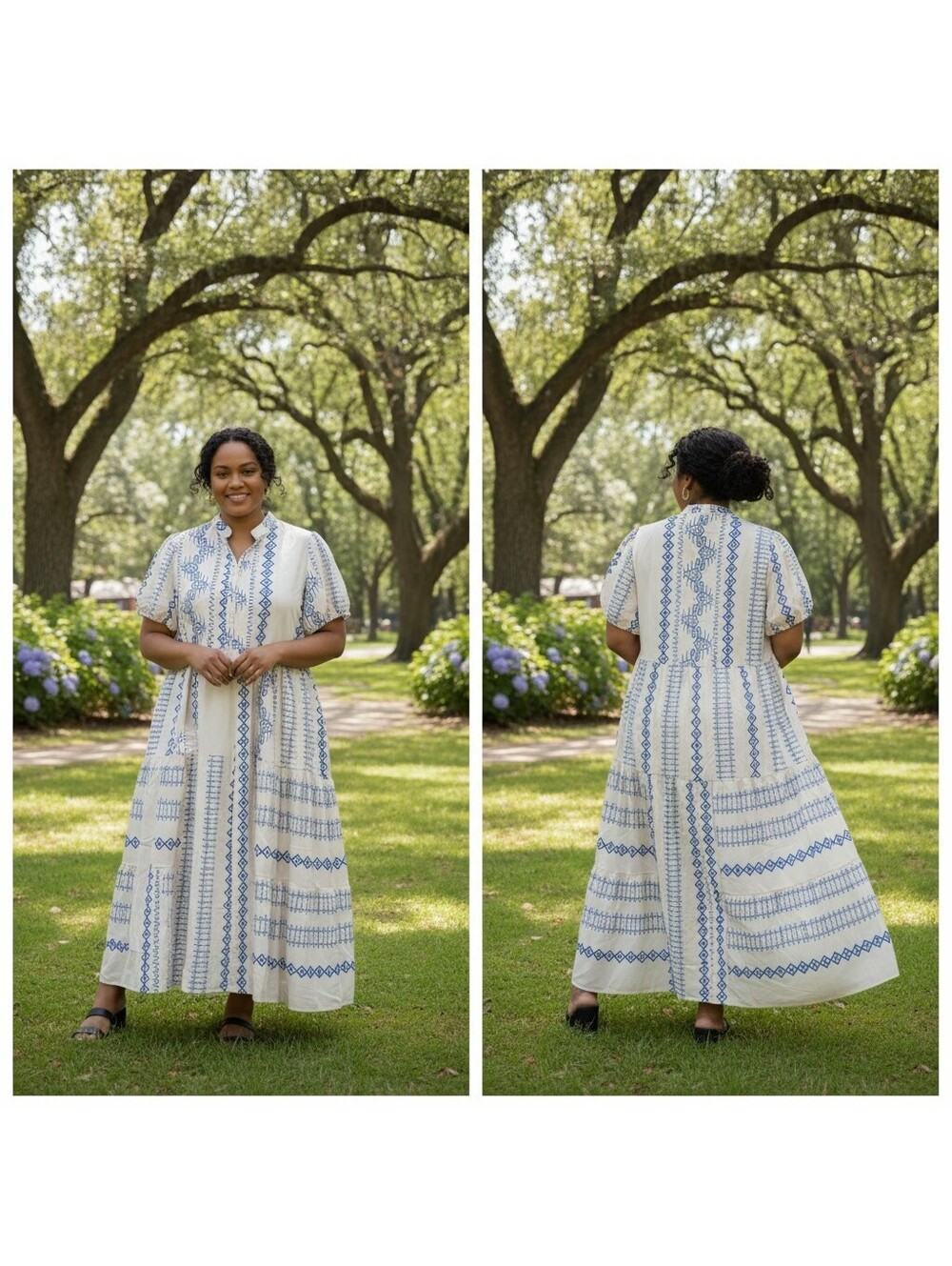 1764 - Moosta+ CURVE 3XL White and Blue Patterned Maxi Dress